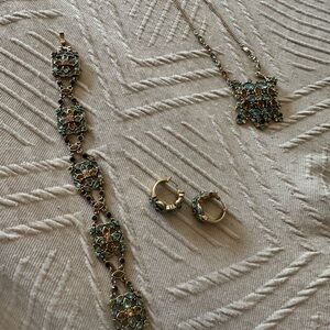 Monet Silver and Green Jewelry Set